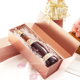 ROSEGLD 2 Wine Gift Boxes 13x4.1x3.8 Inches, Bottle Gift Boxes for Liquor and Champagne, Magnetic Closure Collapsible Gift Boxes (Glossy Rose Gold with Lattice Texture)