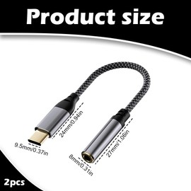 AKSIQIOL 2-Pack USB-C to 3.5mm Headphone Jack Adapter, USB-C Audio Adapter
