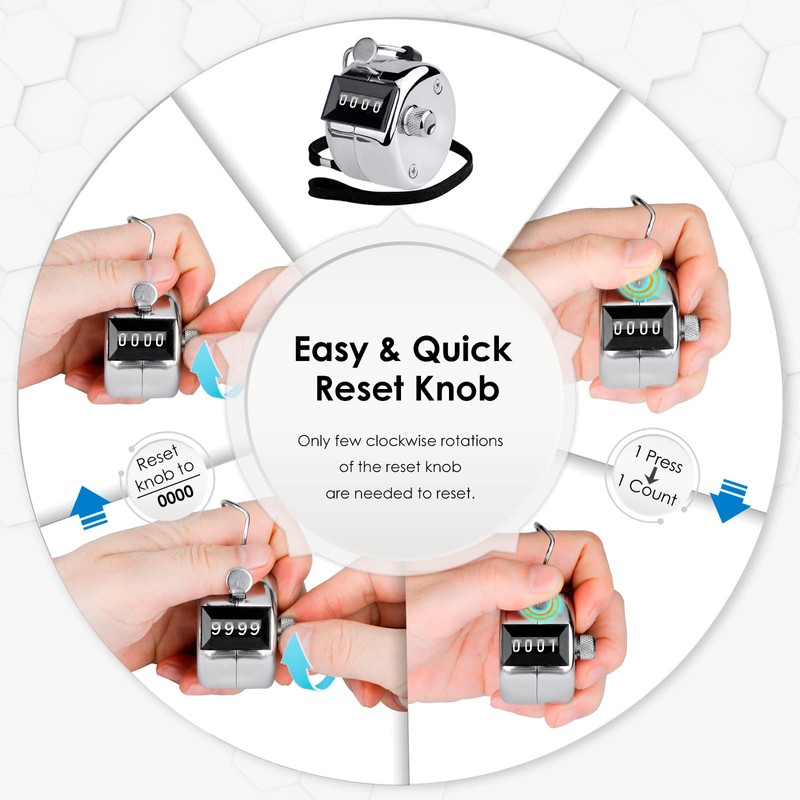 KTRIO Metal Handheld Tally Counter, 4-Digit Number Clicker Counter, Hand
