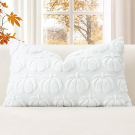 JOTOM White Pumpkin Fall Cushion Covers 30x50cm Soft Plush Faux Fur Autumn Thanksgiving Decorative Throw Pillow Covers Pillow Case for Home Bedroom Couch Sofa Decor (White)