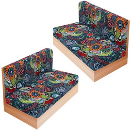 LIKELXB RV Dinette Cushion Covers Set of 2, Printed Camper Cushion Slipcovers, Washable Anti Slip Stretch Fabric (Paisley Pattern)