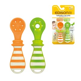 Edisonmama First Use Spoon, Silicone, For Babies, For Weaning, 5 Months and Up, Soft, Diet Practice, Set of 2, Dishwasher and Dryer Safe