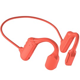 niborcs Air Conduction Bluetooth Headphones, Open Ear Wireless Sports Headsets Headphone Tiny Speakers, 180mAh IPX5 Sweetproof 15 Hours Playtime with Mic for Outdoor Activities (Red-Orange)