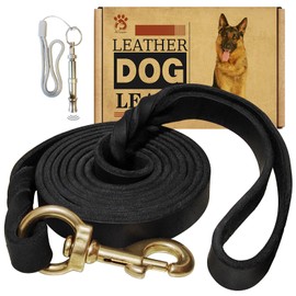 MERUOGKAR Leather Dog Leash - 6ft x 3/4 inch, Heavy Duty Genuine Leather Braided Dog Training Leash, Comfortable for Large, Medium, Small Dogs (Black, 6FT*3/4in)