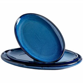 KYBSCZ Ceramic Large Serving Platters- Set of 3 Oval Platters for Entertaining. Modern Kitchen Dishes for Dinner, Fruit, Salad, Turkey, etc. Oven, Dishwasher Safe, 15.75" / 13.75" /12",Royal Blue