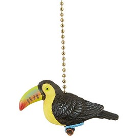 Clementine Designs Tropical Toucan Bird Decorative Ceiling Fan Pull, Whimsical Hanging Ornament, Gold, Green, Brown Plastic