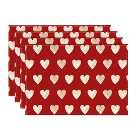 Artoid Mode Red Love Heart Valentine's Day Placemats Set of 4, 12x18 Inch Seasonal Holiday Winter Table Mats for Party Kitchen Dining Decoration