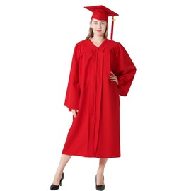 GraduationMall Matte Graduation Gown Cap Tassel Set 2025 for High School and Bachelor Red 63(6'6"-6'8")