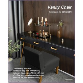 Armless Accent Chairs Set of 2 for Living Room, Modern Slipper Chair Living Room Chairs with Solid Wood Legs, Makeup Vanity Chair Fabric Comfy Upholstered Arm Chair Accent Chair,Black