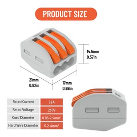 GGFOXLEW 50PCS Lever Wire Nuts, Compact Lever Wire Connectorst, Electrical Wire Nuts Puch in 28-12 AWG, Quick Disconnect Wire Splicing Connectors Conductor with Current Test Hole (3 Conductor)
