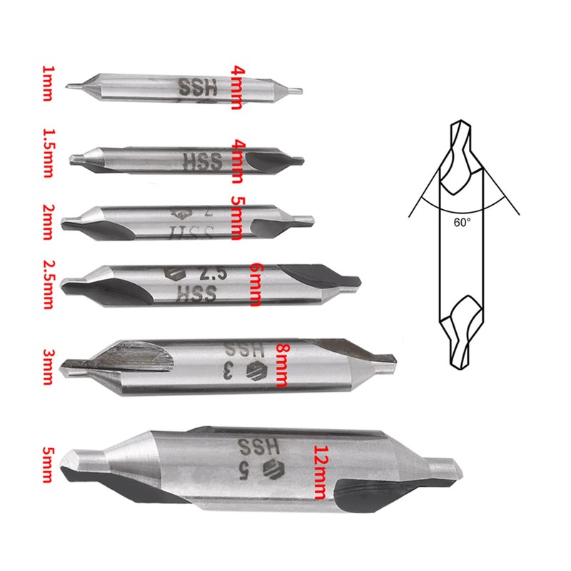 Watris Veiyi 6-Piece HSS Pilot Drill Set, 1/1.5/2/2.5/3/5 mm Metal