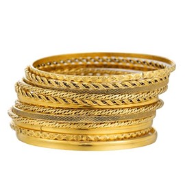 Bohemian Gold Bangle Bracelets Set for Women- Multi Layer Stackable Textured Bracelet Retro Indian Chunky Cable Twisted Wristband for Women Best Friend Wedding Bridal Birthday Party Gift-F