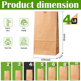 Glownary - White Paper Bags for Lunch, Craft, or Takeout. (4 LB, 100 Count - Brown)