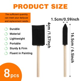 Mabor 8Pcs Foam Paint Brush, 1.6 Inch Sponge Paint Brush with Wooden Handle for Painting & Staining Craft & DIY Art Sponges Acrylic Painting Stamps Tools