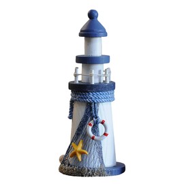 Work Desk Decor Wooden Lighthouse Decor 19cm Nautical Lighthouse Figurine with Fishnet and Life Ring Beach Coastal Table Centerpiece for Office Home Childrens Room Decor