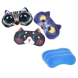 Generic BE 3 Pack Dog Cat Sleep Mask with Gel Mask Cold Warm Compress Cute Funny Blindfold Eye Cover Kids Women Men Gift (Cats4)