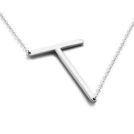 CIELTEAR Sterling Silver Sideways Initial Necklace for Women Big Letter T Pendant Necklaces for Women Dainty Monogram Necklace Jewelry Gift T