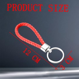 JNNJ Pack of 2 Car Key Fobs, Leather Braided Key Ring, Car Anti-Lost Keychain Pendant, Car Key Ring Accessories for Motorcycle (Red)