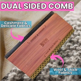 Cashmere Comb for De-Pilling Sweaters - Remove Pills, Lint, and Fuzz from Wool Garments - Dual-Sided Fabric Comb with Cedar Wood Handle