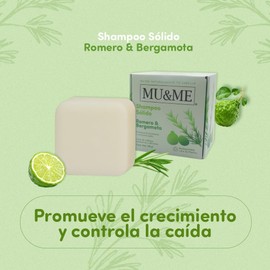 MU&ME Shampoo en Barra para Crecimiento y Control - Shampoo de Romero para el Cabello Natural Hecho en México - Sin Sulfatos ni Parabenos e Hidratante - Biodegradable (Romero & Bergamota) (140gr)