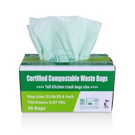 Primode Compostable Trash Bags 13 Gallon | 30 Count Tall Kitchen Compost Bags, Food Waste Bags, Certified Compost Bags, Certified by BPI and by TÜV AUSTRIA, Extra Thick 0.87