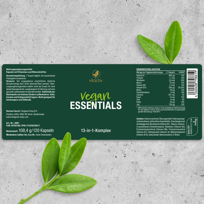 VITACTIV Vegan Essentials - 120 Capsules (4 Months), Vegan Supplements