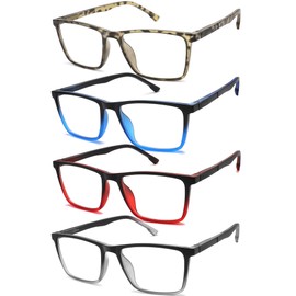 READITEASY Mens Reading Glasses 2.0+ Blue Light Blocking 4 Pack, Wide Computer Readers for Men with Spring Hinge Reduce Eyestrain/UV/Dryness, Square Large Trendy Eyeglasses 2.0