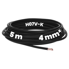 Kalitec 5 Metres H07V-K 4 mm² Black Wiring Cable I Flexible Wire 4 mm2 I Fine-Strand Wiring I Single Wire Cable for Control Cabinet I Switch Wire