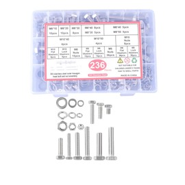 findmall M6, M8, M10 Bolt and Nut Kits-236Pcs, Stainless Steel, Hexagon Screws, Nuts and Washers, Heavy Duty, with Storage Box