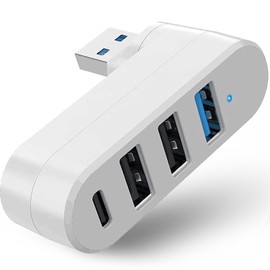 VIENON 4-Port USB 3.0 Hub [90°/180° Degree Rotatable], USB Splitter with 3 USB Ports & 1 USB C Power/Data Port, USB Extender for Laptop, Car, iMac, MacBook Air, MacBook Pro-White