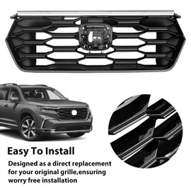 YLT AUTO Front Bumper Grille Upper Chrome Grill Compatible with 2023 2024 Honda Pilot Glossy Black