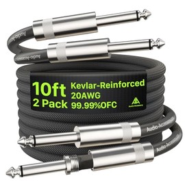 Cable de guitarra de 10 pies, paquete de 2 unidades, 20AWG 99.99% OFC Cable