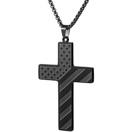 Black Cross Necklace for Mens Stainless Steel 18K Real Gold Plated American Flag Pendant Chain Bible Verse Graduation 4th of July Gifts Necklaces for Men 22 INCH