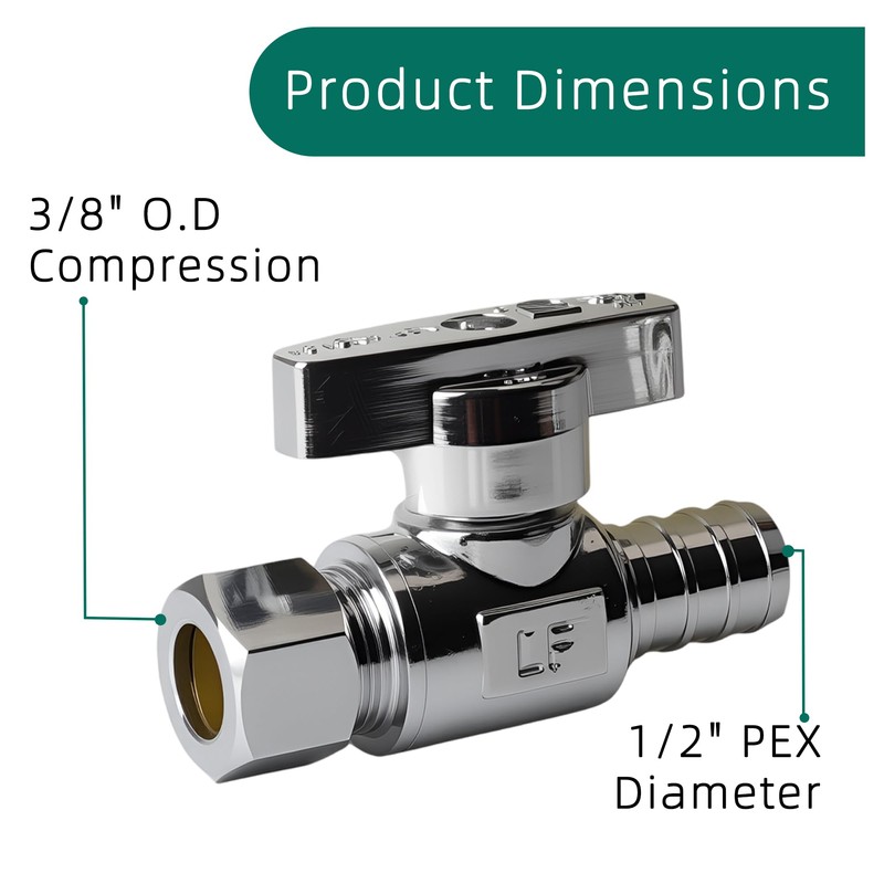 10 Pack Straight Stop Valve,1/2" PEX x 3/8" OD Compression