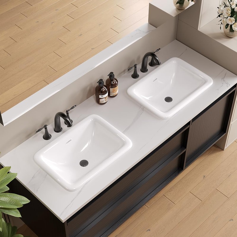 Bathroom Vessel Sink 20" x 15" Semi Recessed Sink White