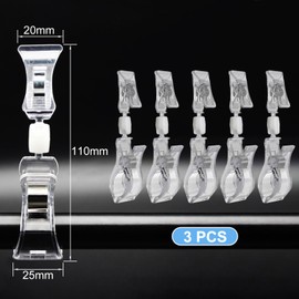 Double Clips Label Holder - Pack of 5 Rotating Double Clips Supermarket Shelves Poster Card Holder Transparent Plastic Price Tag Display Large Multifunctional Sign Attachment Clip