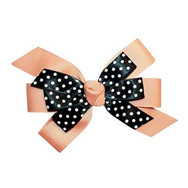 WD2U Girls 4.5" Black Dotted Grosgrain Boutique Hair Bow Alligator Clip (Peach)