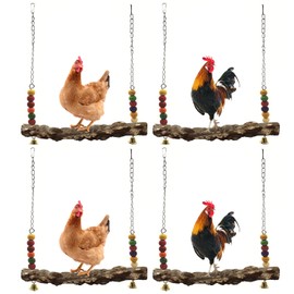 Chicken Bird Swing,Chicken Perch,Natural Wooden Swing Toys,Wood Stand for Chick,Safe and Relief of Stress,Chicken Coop Accessories,Coop Swing for Chicken Bird,Parrot,Hens (4pcs)