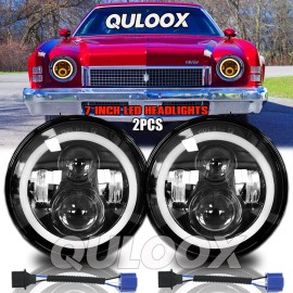 QULOOX Pair 7Inch Round LED Headlights DRL Hi/Lo Beam For Chevy Monte Carlo 1970-1975