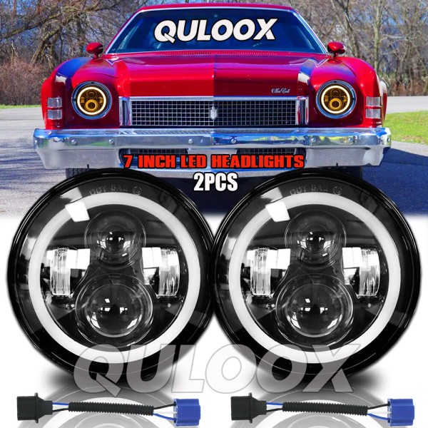 QULOOX Pair 7Inch Round LED Headlights DRL Hi/Lo Beam For