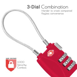 CFMOUR TSA Locks - 1, 2, 3, 4, 5, 6 Pack 3-Dial Travel Cable Combination Security Padlock for Suitcase Luggage Case Bag Code Lock - Red&Orange (Pack of 2)