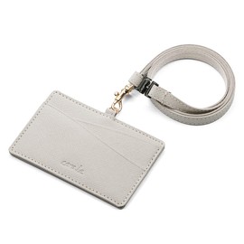 Corale Women's Genuine Leather ID ID Card Holder Horizontal Safety Device with Neck Strap (Greige)