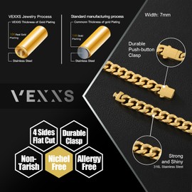 18K Real Gold Filled Stainless Steel Gold Bracelet, Durable No Color Fading 5mm 7mm Men’s Chain Bracelet