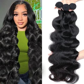 Seekomi 3 Bundles Human Hair Body Wave 24 26 28 Inch Brazilian 12A 100% Unprocessed Double Weft Quick Weave for Women, Black Color, Total 300g