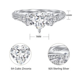 Elspeth 1.2CT 925 Sterling Silver Heart Ring 7MM 5A Cubic Zirconia Infinity Twisted Knot Ring for Women Size 5-10, Sterling Silver, Cubic Zirconia