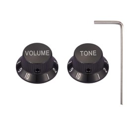 Dopro Set Screw 1/4" Universal Metal Guitar Bass Potentiometer Knobs Aluminium Volume/Tone Top Hat Bell Knobs for Strat/Ibanez/Yamaha/LP Les Paul 1V1T Black