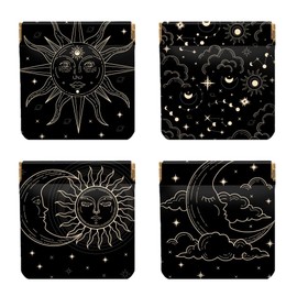 Peacoblue Squeeze Coin Purse 4Pcs Sun and Moon PU Leather Change Purse, Waterproof Durable Mini Wallet Pouch Money Holder Gift for Women Girls Men