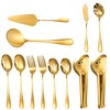 Ptwola 12PCS Gold Serving Spoons Utensils, Stainless Steel Flatware Cutlery