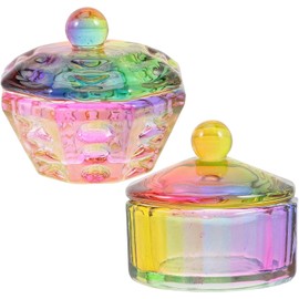 2 Piezas Taza de Manicura de Vidrio con Tapa, Cristal Multicolor Forma Octogonal de Doce Lados, para Salones y Escuelas de Uñas, Uso en Mezclas y Limpieza