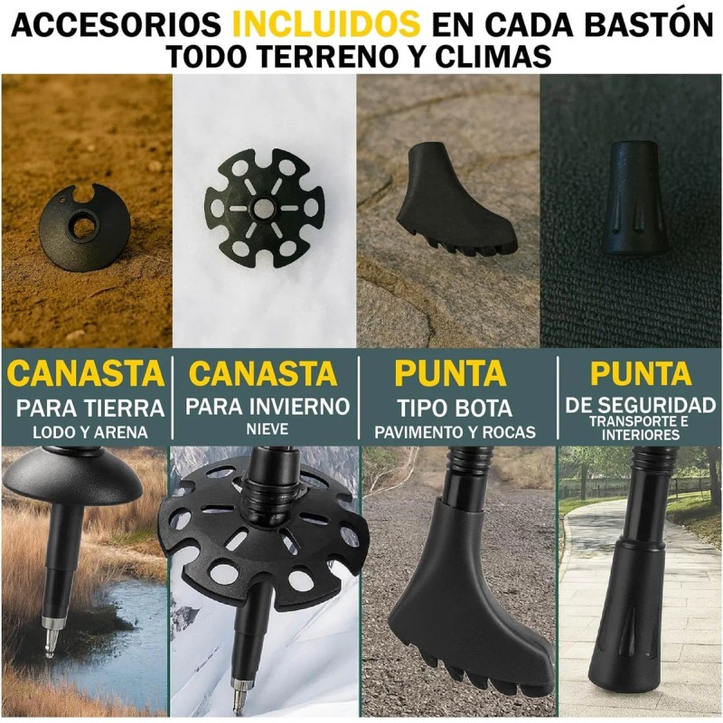Bastones De Senderismo Aluminio 7075 Ajustables Plegables Color Negro